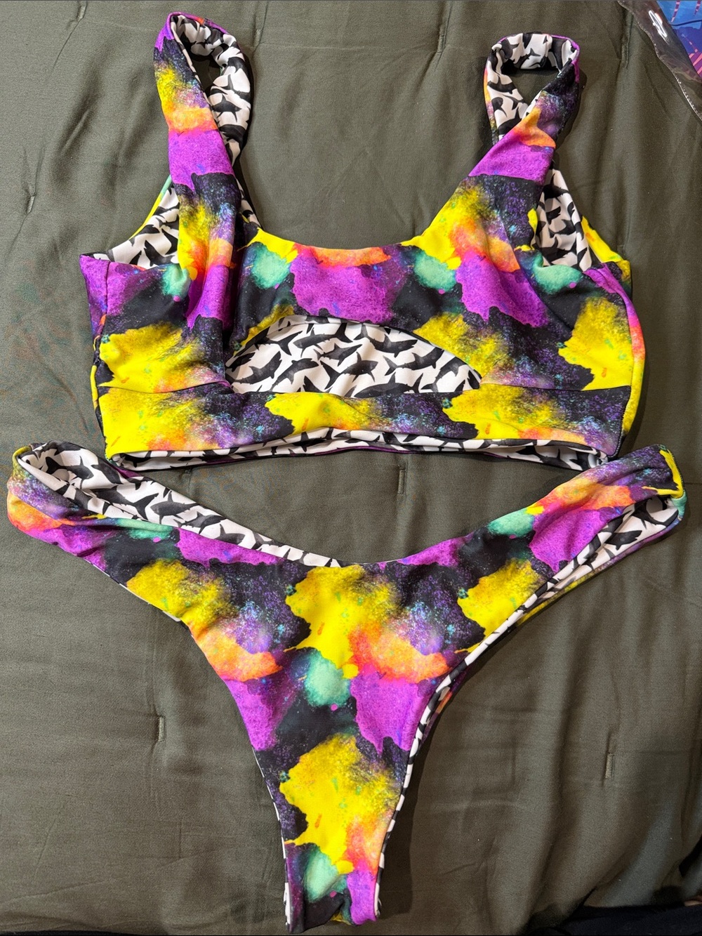 moana bikini Neon Yellow Purple Pink Multicolor Tie-Dye Two-Piece
